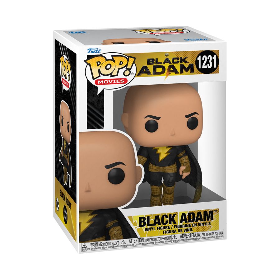 Funko Pop! vinyl figure packaging for Black Adam with character illustration on a white background