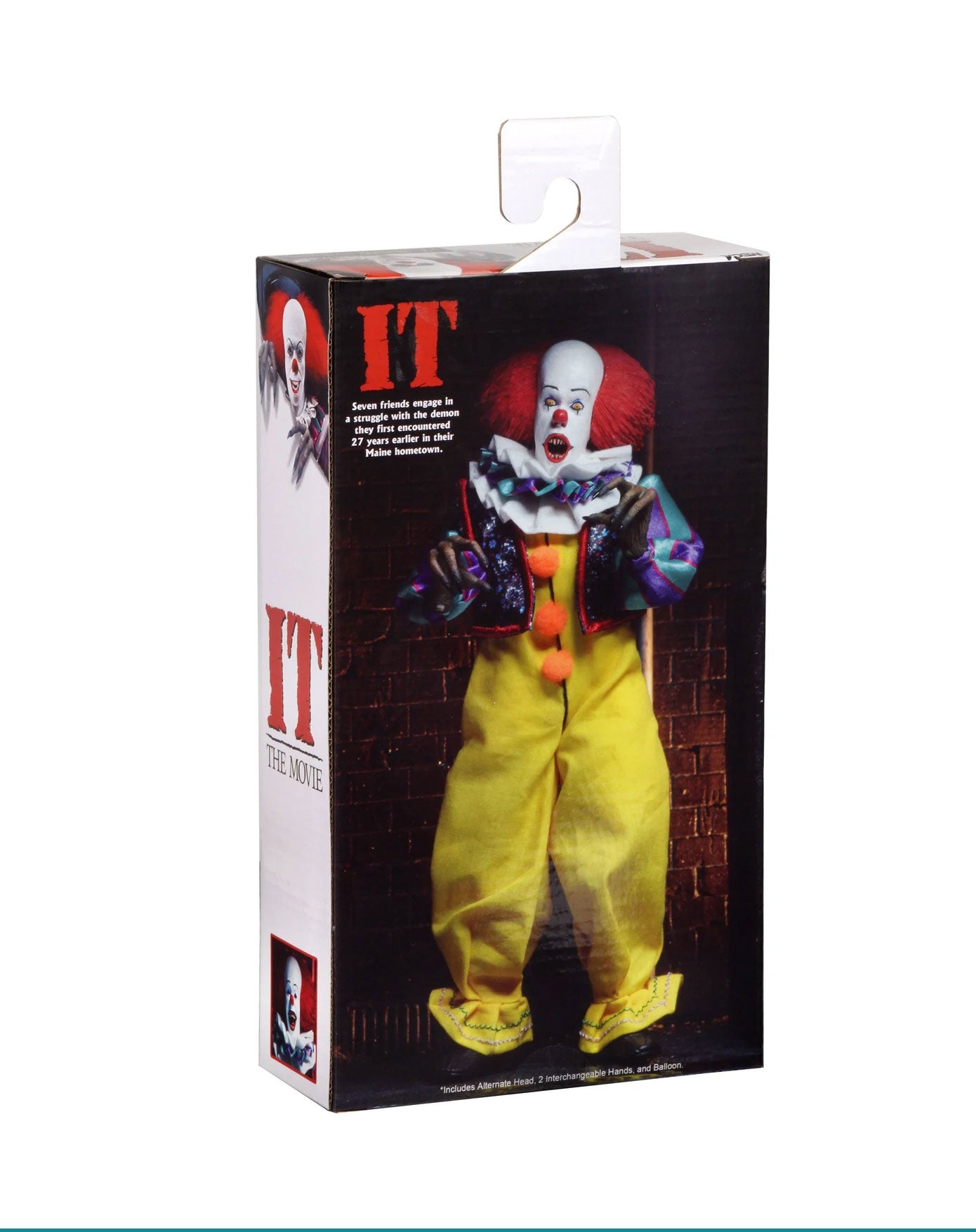 Boxed toy figure of a clown with 'IT' branding on packaging