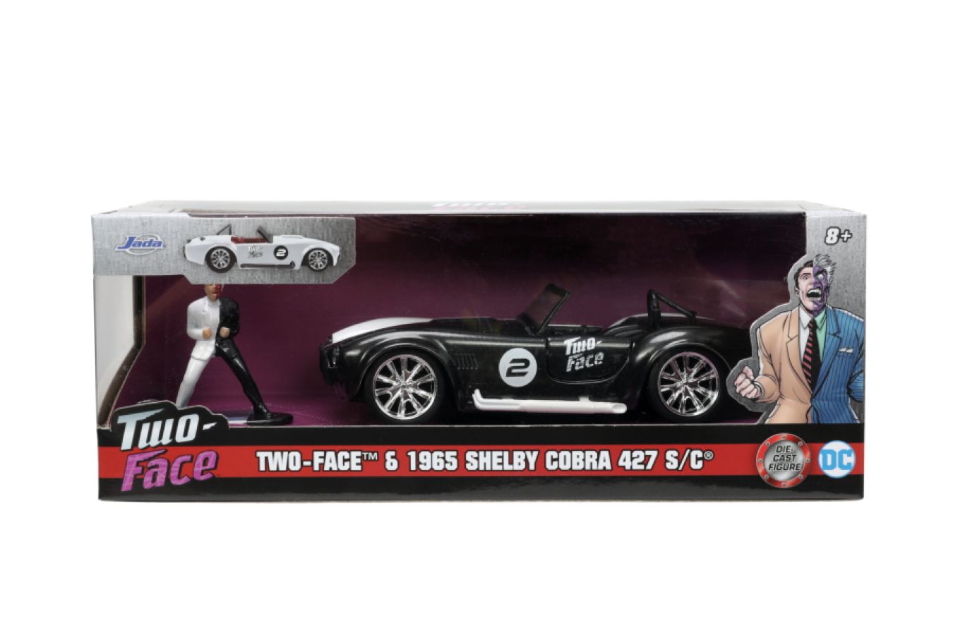 Model car in packaging with 'Two-Face' branding on a white background
