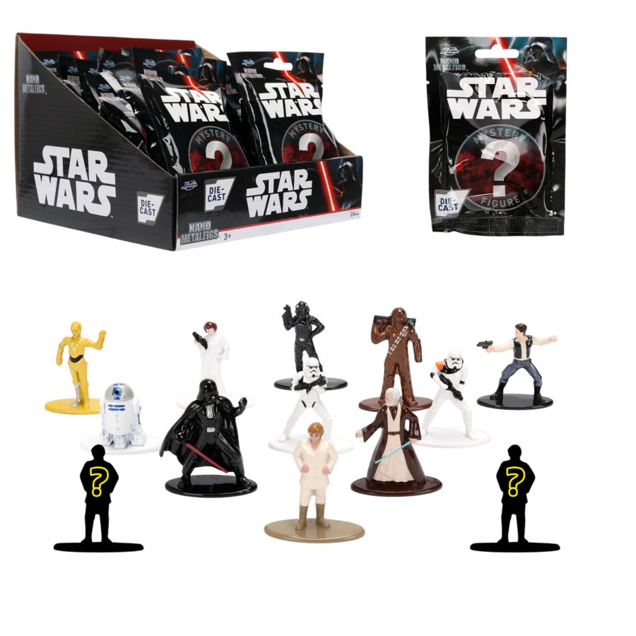 Collection of Star Wars action figures with packaging on a white background