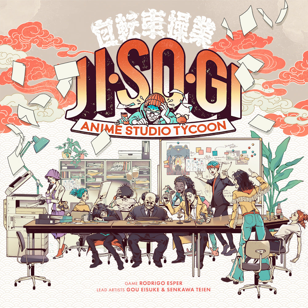 Cover of 'JASNO-GI: Anime Studio Tycoon' with animated characters in a studio setting.