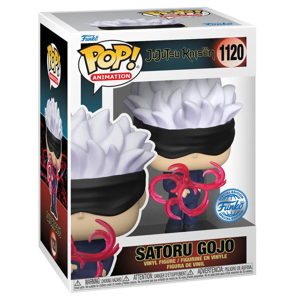 Funko Pop! Satoru Gojo packaging from Jujutsu Kaisen with visible branding and product details.