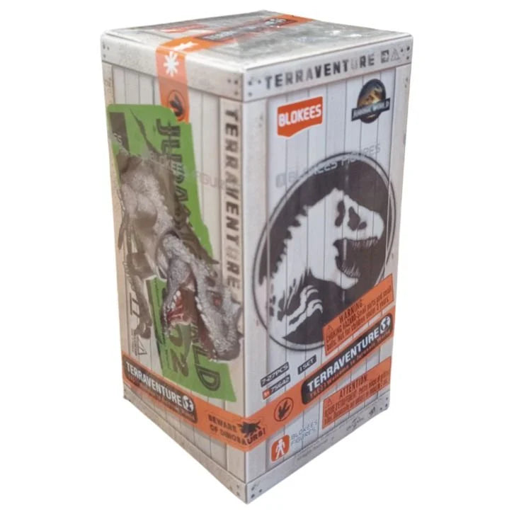 Terraventure toy box with dinosaur graphics on a white background. Jurassic World – Terraventure TS02 Blind Box.