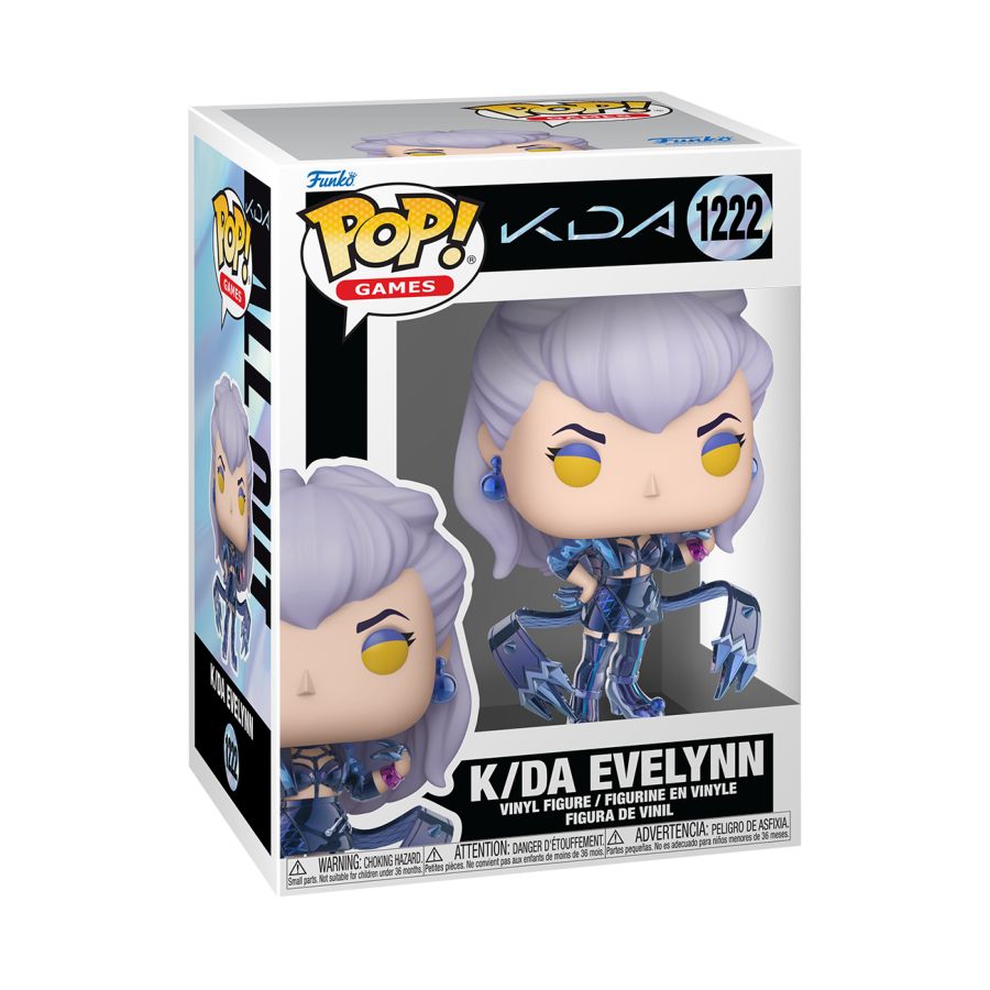 Funko Pop! vinyl figure packaging of K/DA Evelynn with K/DA branding.