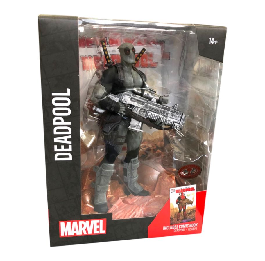 Marvel Deadpool action figure in packaging with visible Marvel logo