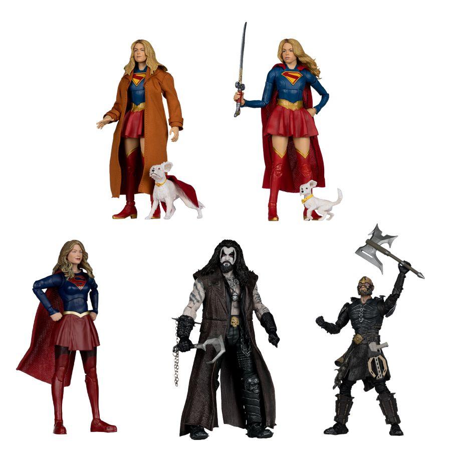Collection of superhero action figures on a white background