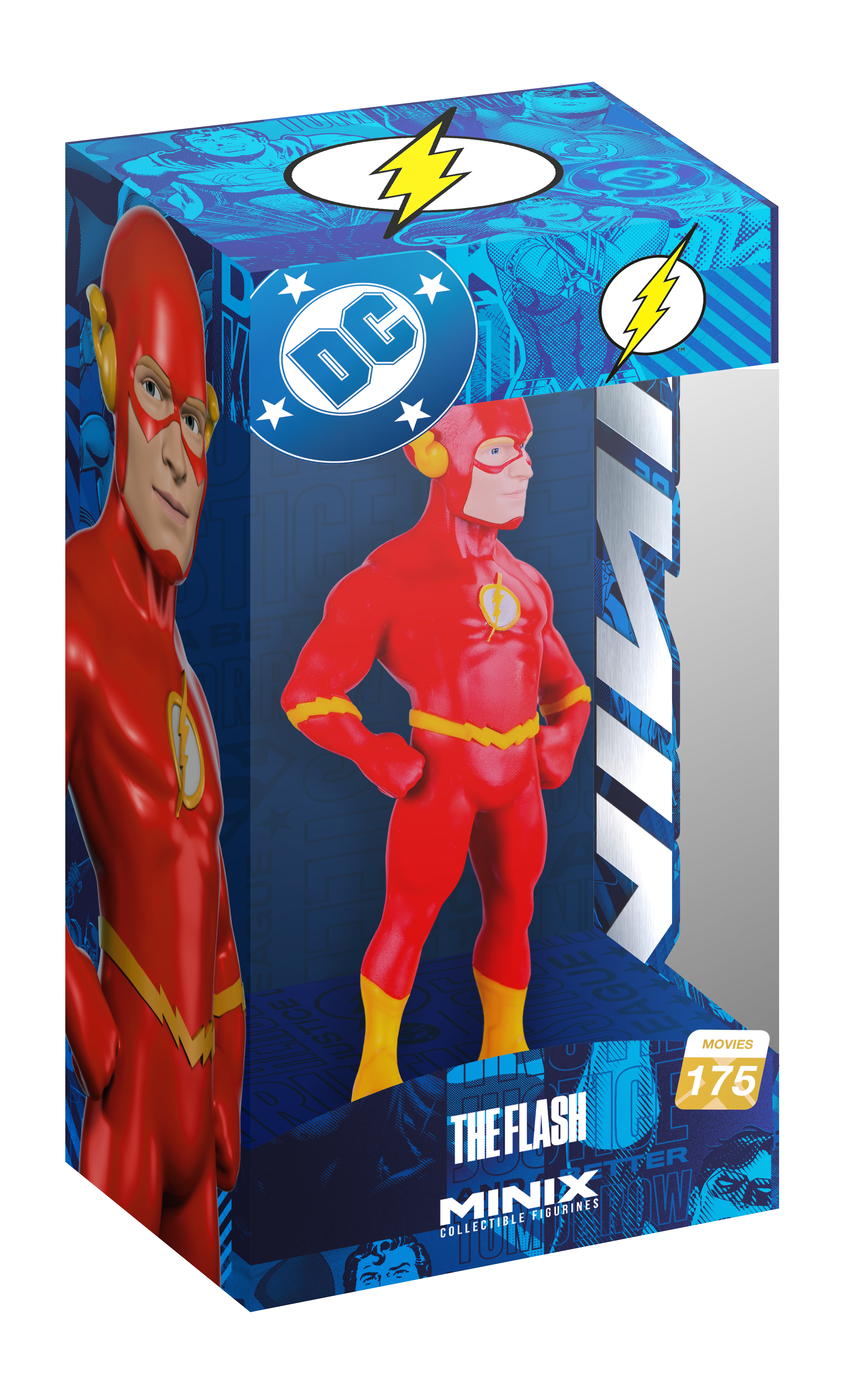 DC Comics Minix Collectors Edition The Flash figure in its original blue and red packaging box, featuring a clear window displaying the red and yellow superhero figure.