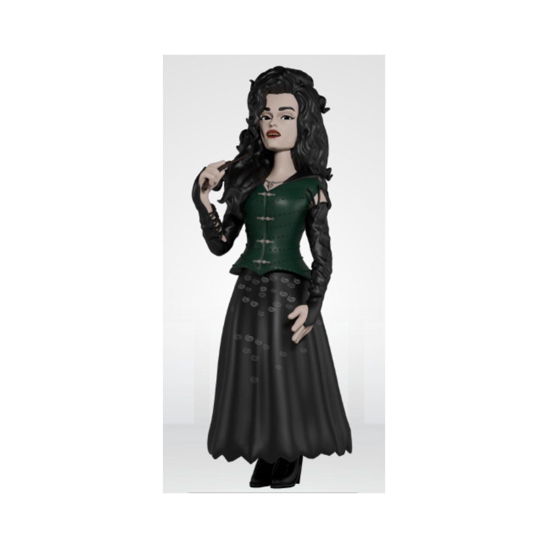 Action figure of a character in a green top and black skirt on a white background
