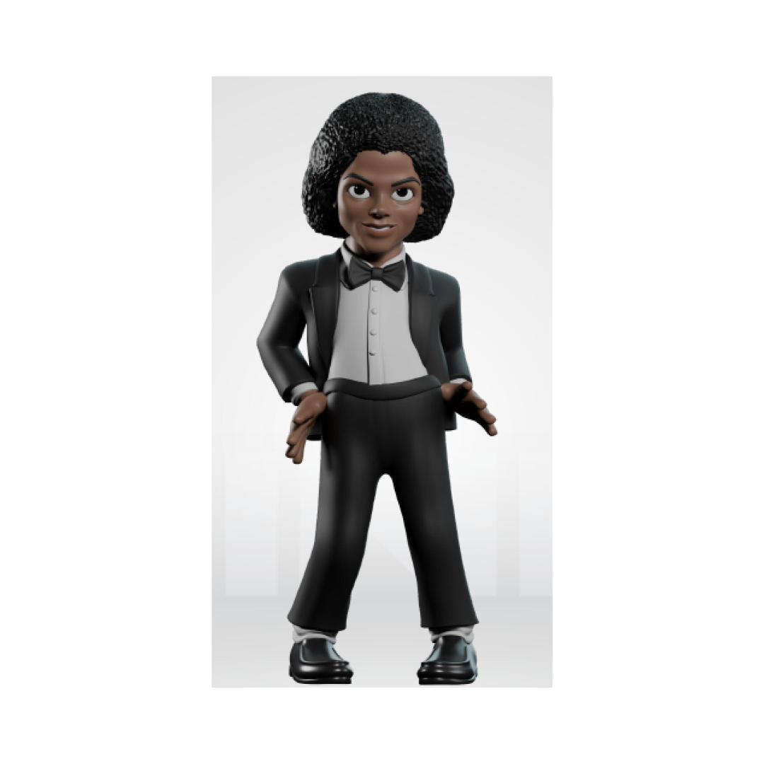 Action figure in a black suit with a bow tie on a white background