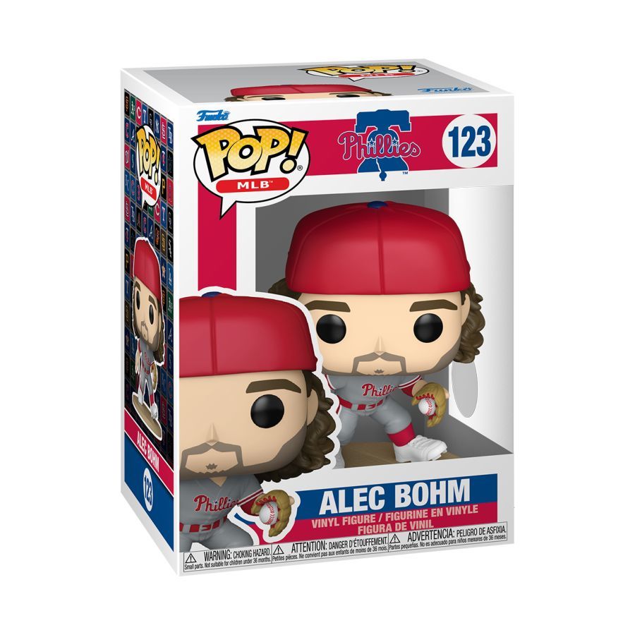 Alec Bohm Action figure in Funko packaging with red cap and baseball glove. MLB: Phillies – Alec Bohm Pop! Vinyl