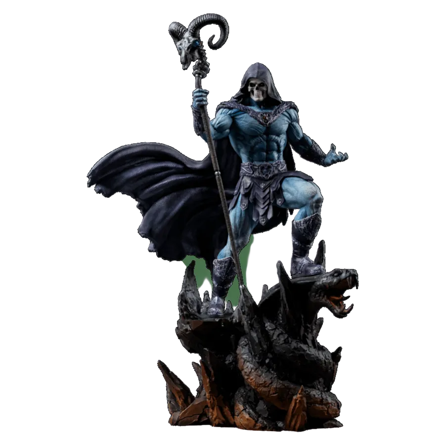 Statue of a dark-themed character with a staff on a transparent background