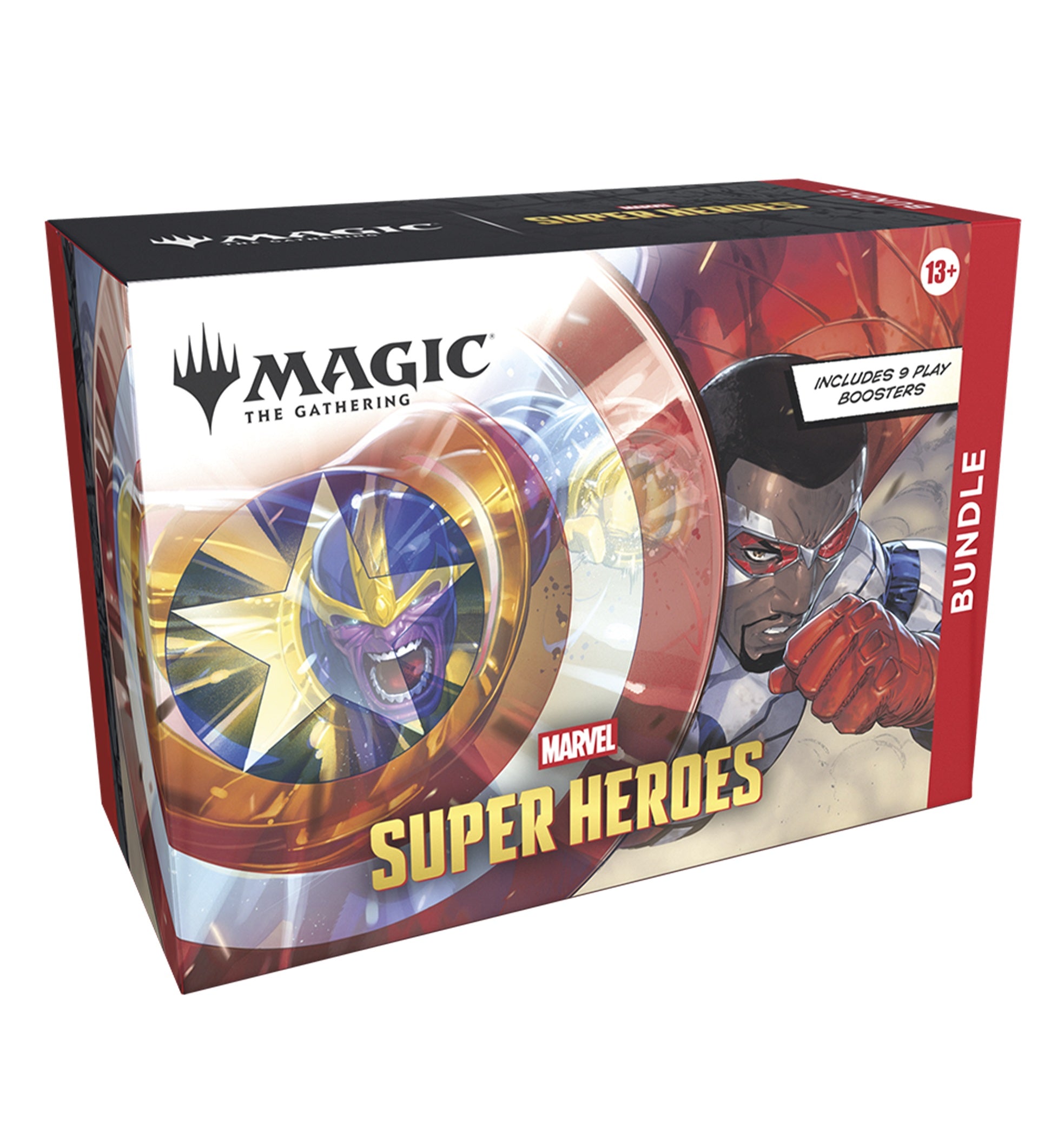 Box for 'Magic: The Gathering' Marvel Super Heroes bundle on a white background