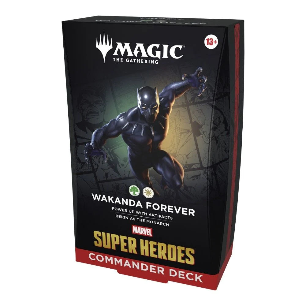 Box of 'Wakanda Forever' Marvel Super Heroes Commander Deck for Magic: The Gathering on a white background