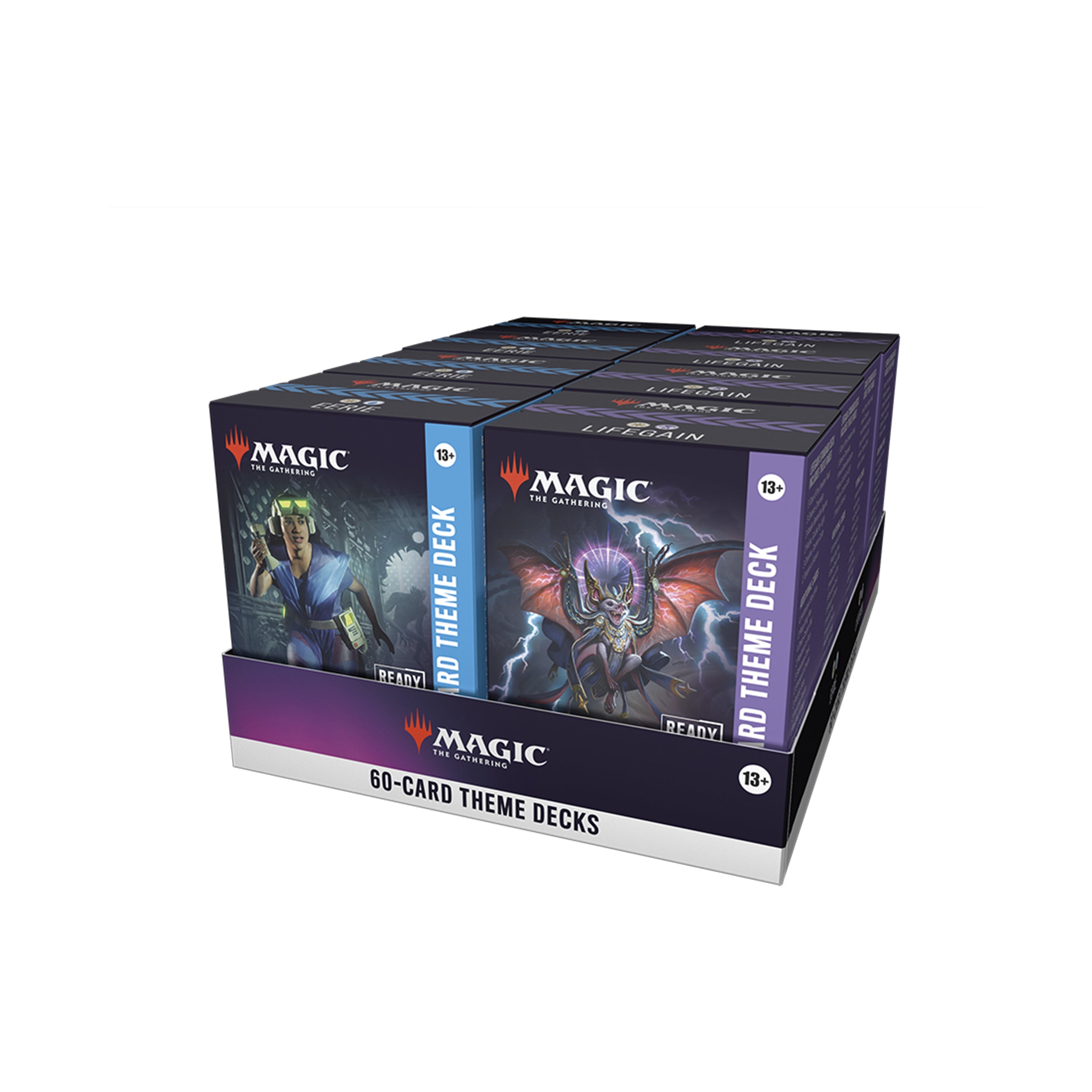 Box of Magic: The Gathering theme decks on a white background