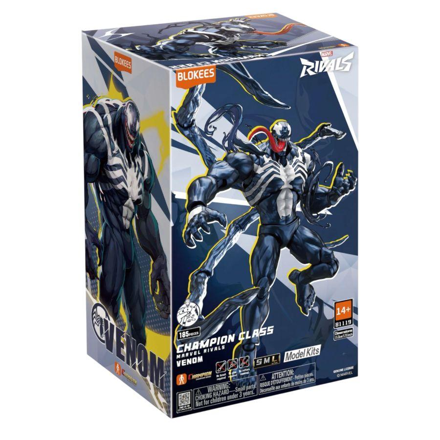 Blokees Box cover with Marvels Venom. Marvel Rivals – Champion Class 07 Venom Model Kit.