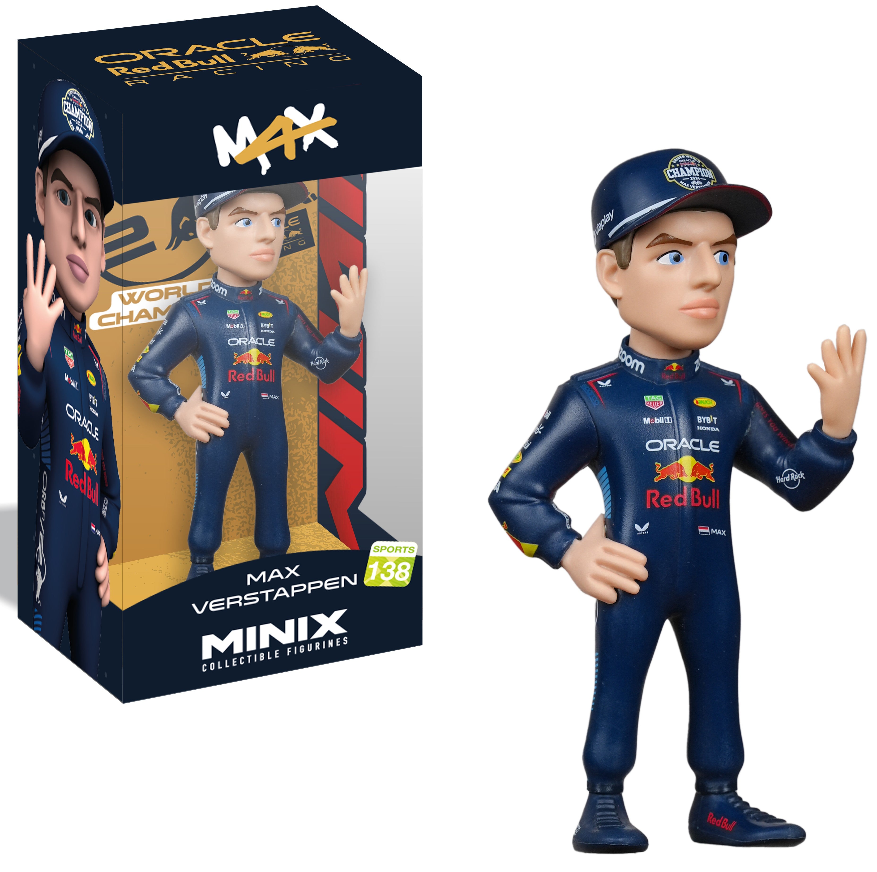 Bobblehead figure of a Formula 1 driver in racing suit with packaging