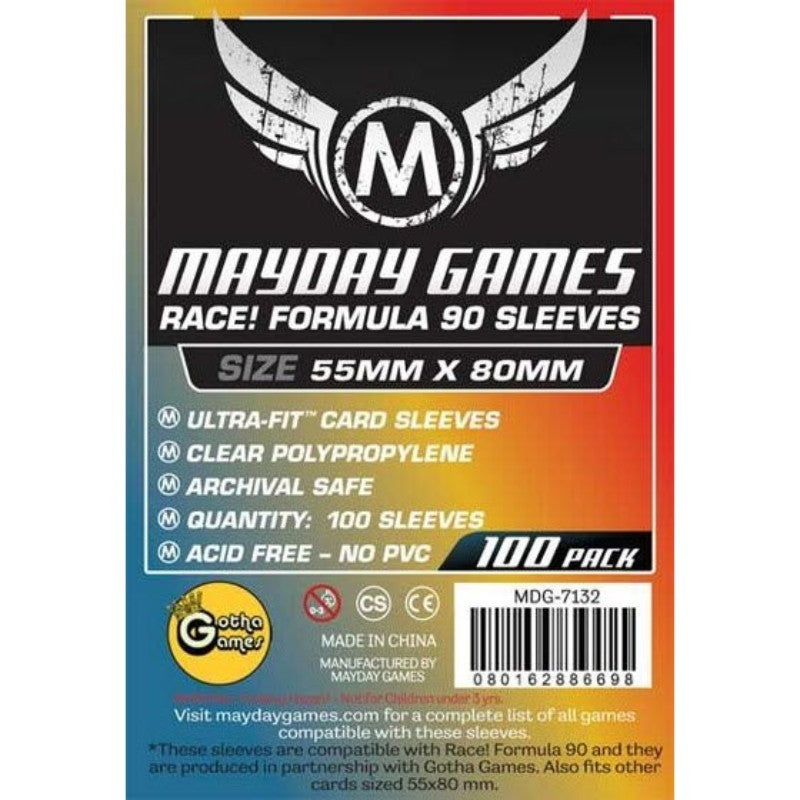 Mayday Games card sleeves packaging with brand logo and product details.