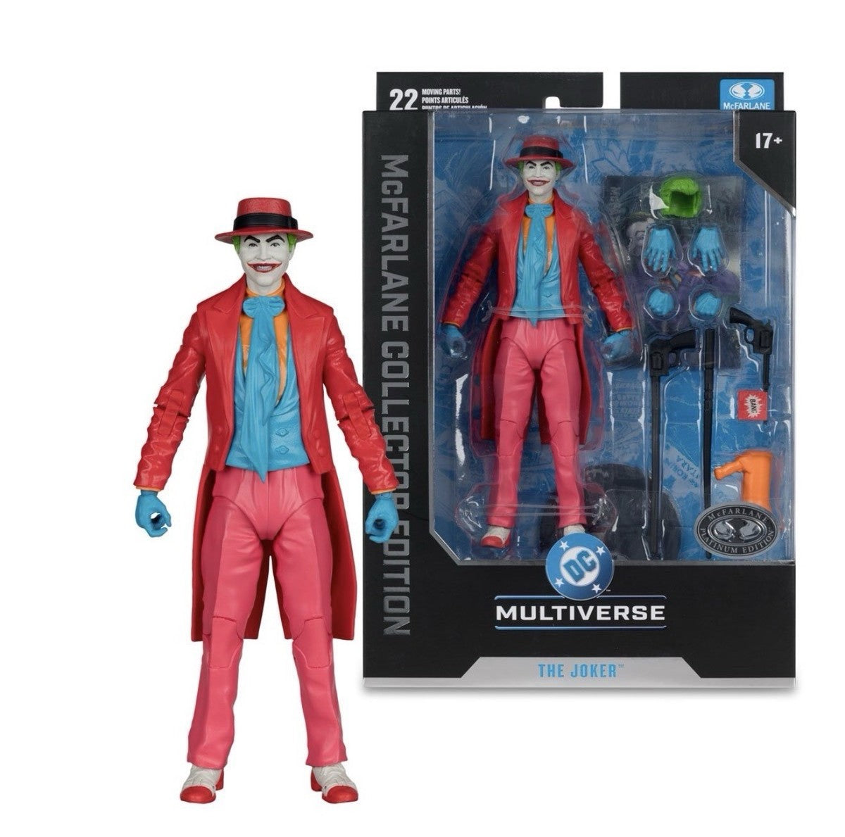 Mcfarlane branded packaging with clear window. Chase edition Figure is equipped with Red Suit, Hat, Blue Gloves, Pistol and more. 
