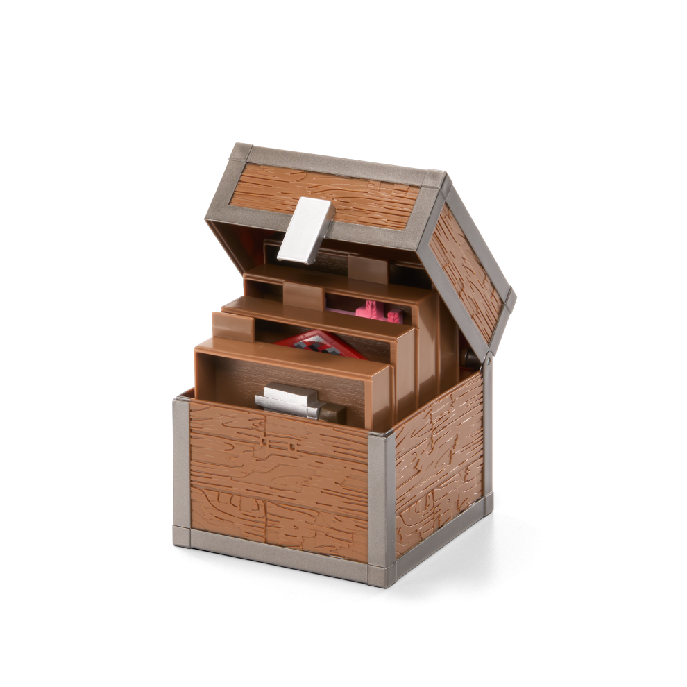 Brown plastic chest is open with 3 seperate compartments on a white background.
