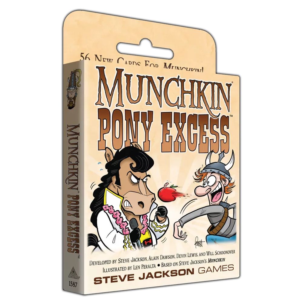 Card game box for 'Munchkin Pony Excess' by Steve Jackson Games on a white background