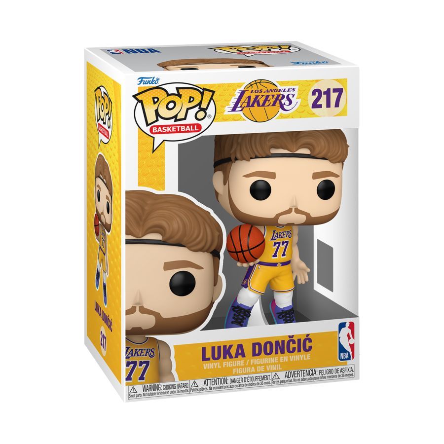 Luka Doncic Figure with basketball in hand and yellow lakers jersey. NBA: Lakers – Luka Doncic Pop! Vinyl.