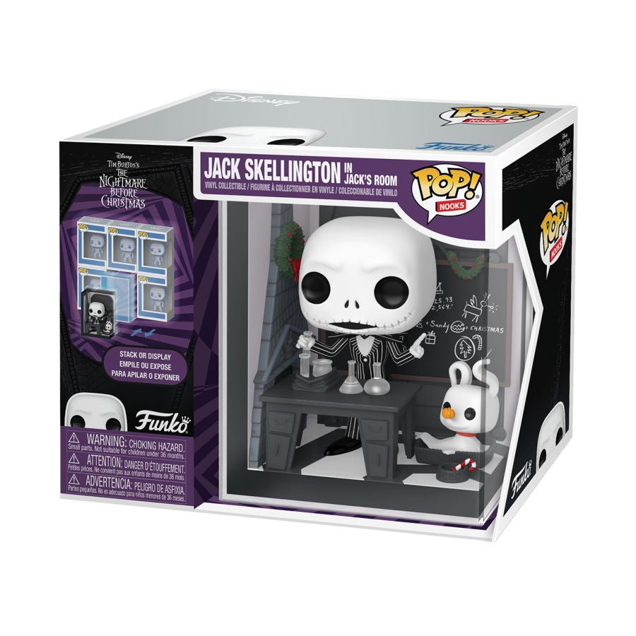 Jack skellington figurine with laboratory instruments and ghost dog. NBX - Jack Skellington's Room Pop! Vinyl Nook.