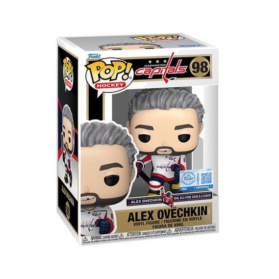NHL Capitals - Alexander Ovechkin US Exclusive Pop! Vinyl. Hockey star Alexander Ovechkin is posed with his hockey stick ready to play, with a white background. 