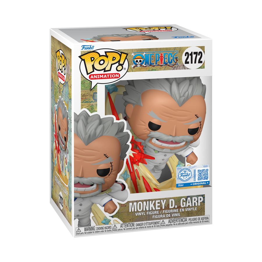 Monkey D Garp Pop! Vinyl, in white sailor suit, with an energy beam around him. One Piece - Monkey D Garp (Galaxy Impact) Pop! Vinyl