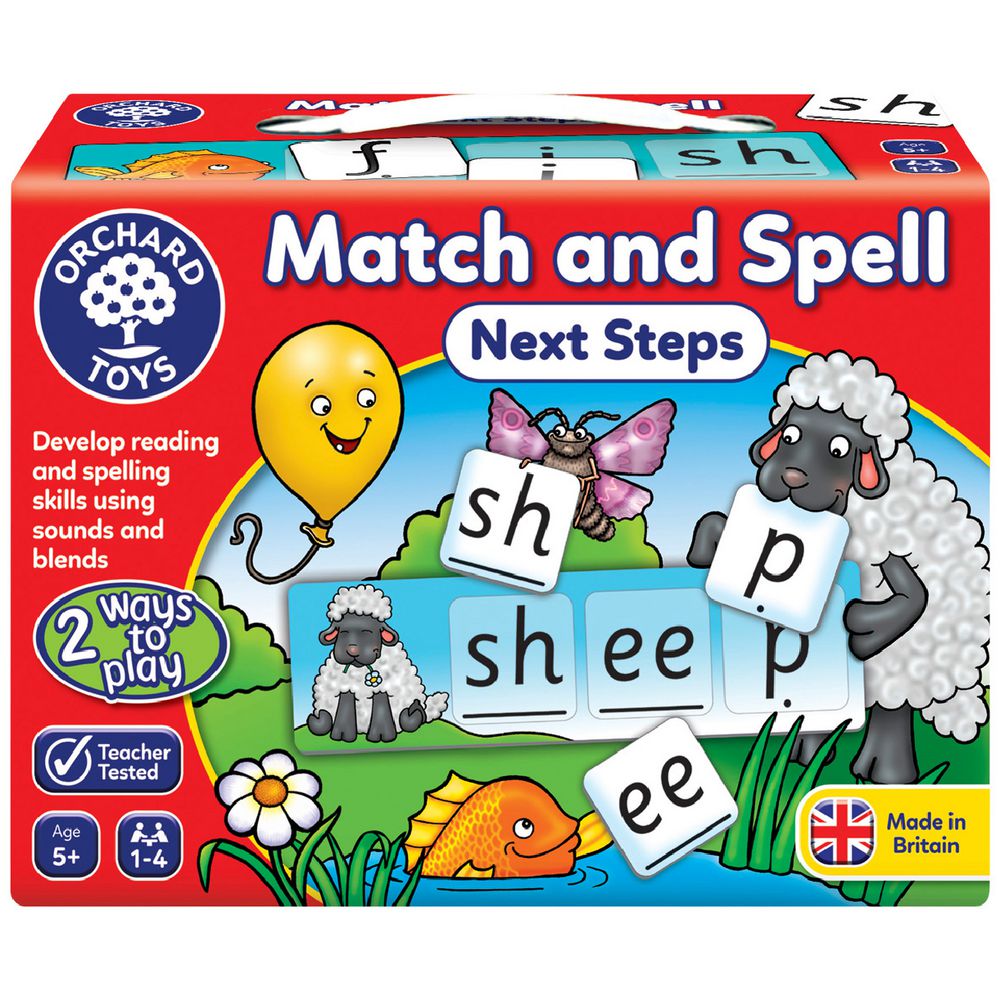Red Orchard Toys branded packaging with Word Tiles, Butterfly, Yellow balloon, goldfish and sheep on cover.