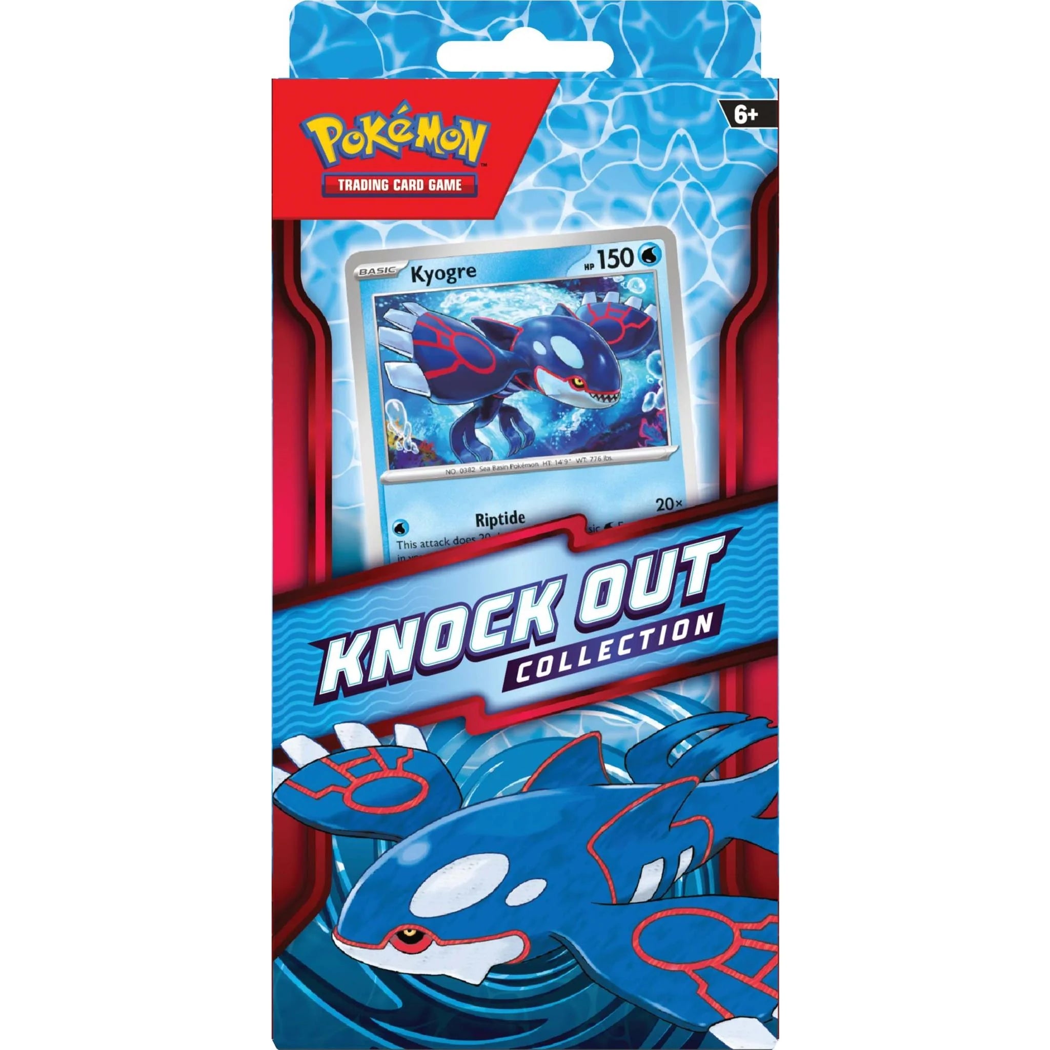 Pokémon trading card game packaging with Kyogre card and 'Knock Out Collection' text. Pokemon TCG - Knock Out Collection.