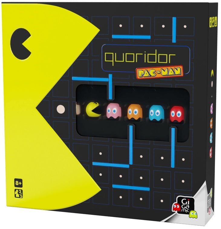 Quoridor Pac-Man game box with Pac-Man characters and game board design.