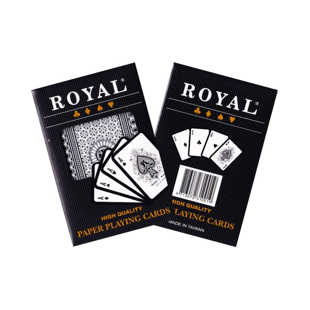 Two packs of Royal playing cards on a white background