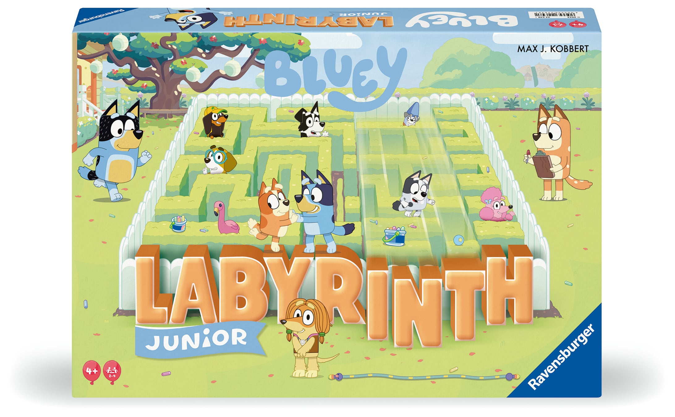 Ravensburger branded box with maze image and bluey characters on cover. 