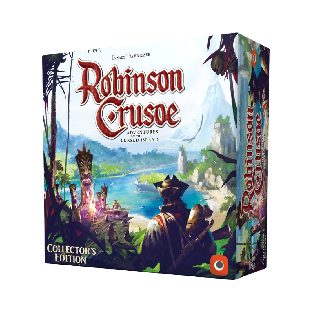 Board game box for 'Robinson Crusoe' on a white background