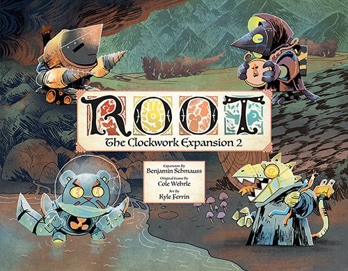 Cover of 'Root: The Clockwork Expansion 2' with stylized characters and game title.