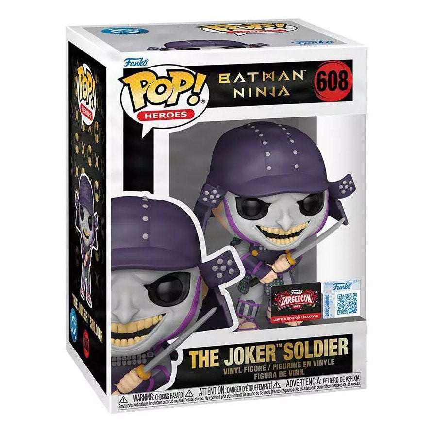 Image contains, DC’s Joker action figure in samurai attire with sword. 