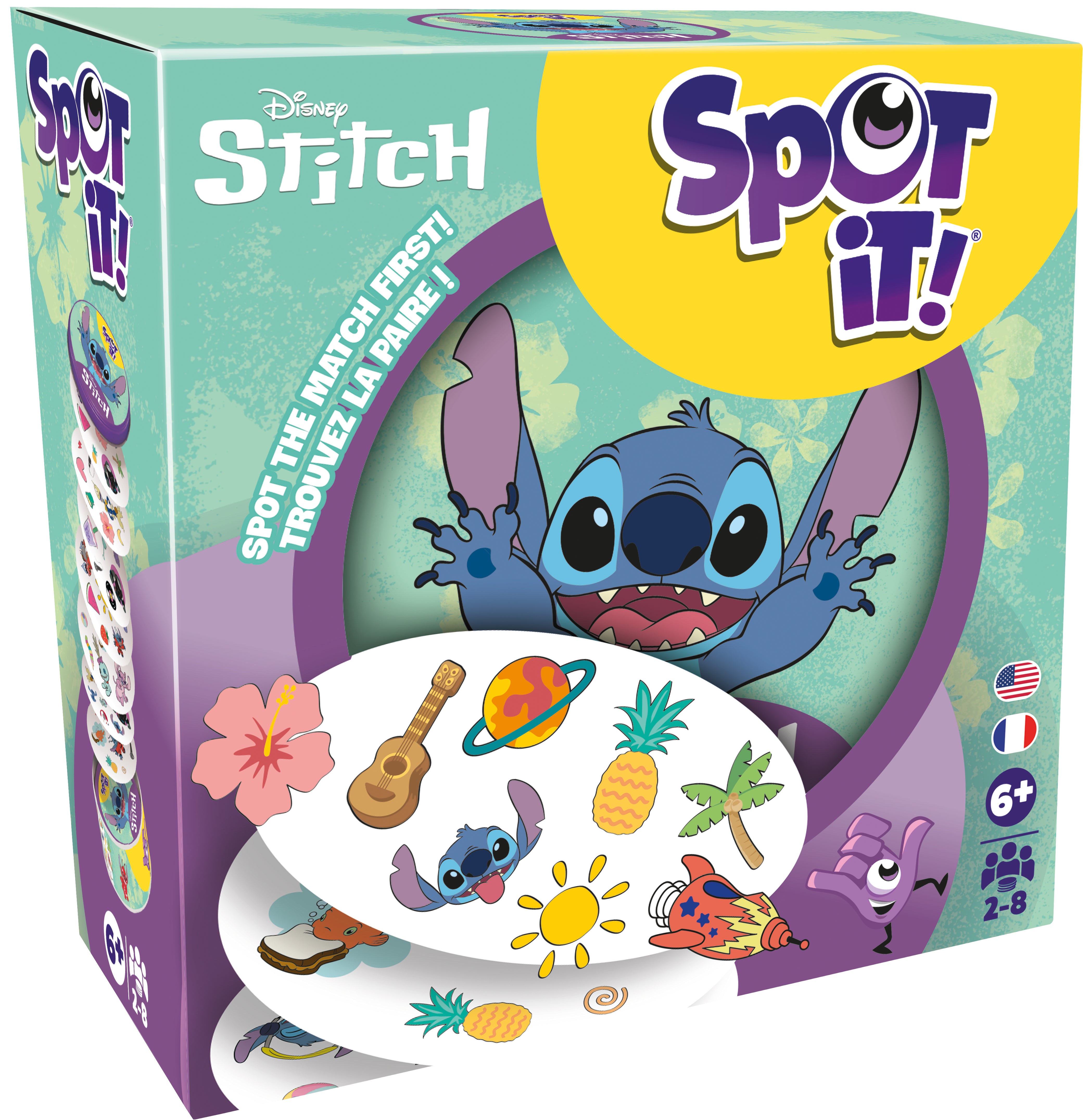Box of 'Spot It!' game featuring Disney's Stitch character
