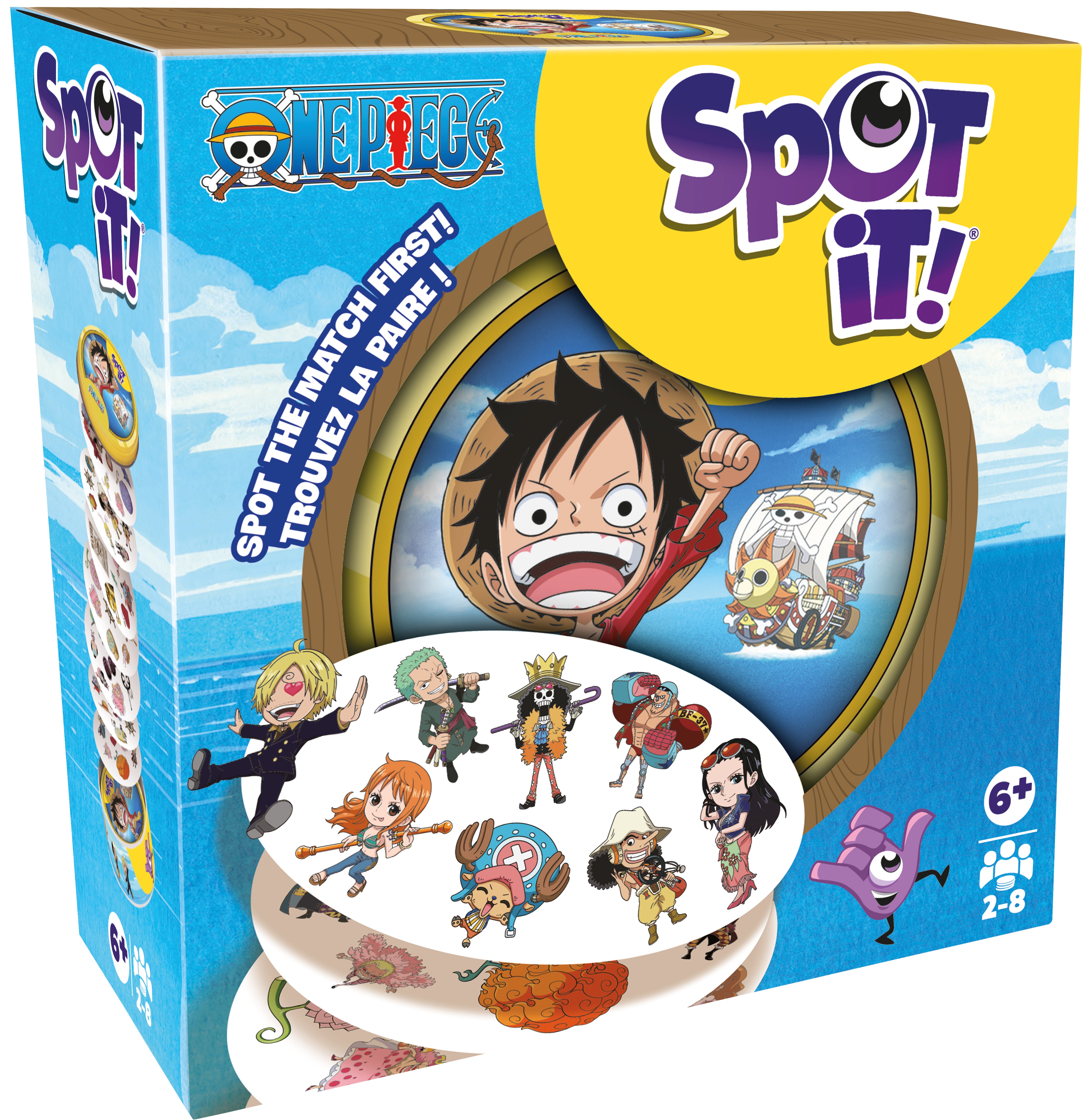 Box of Spot It! game featuring One Piece characters
