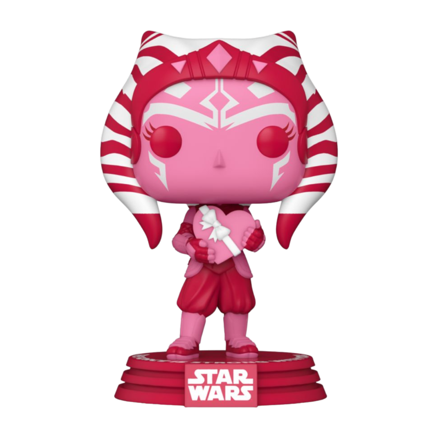 Pink and Red Ahsoka Pop Figure on a white background. Star Wars Ahsoka Valentine Pop Vinyl