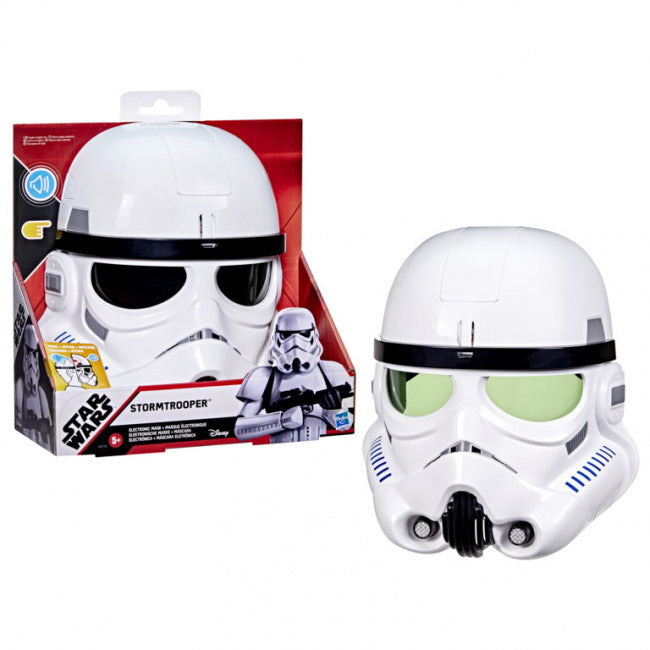 Stormtrooper helmet with packaging on a white background. Star Wars Stormtrooper Electronic Mask.