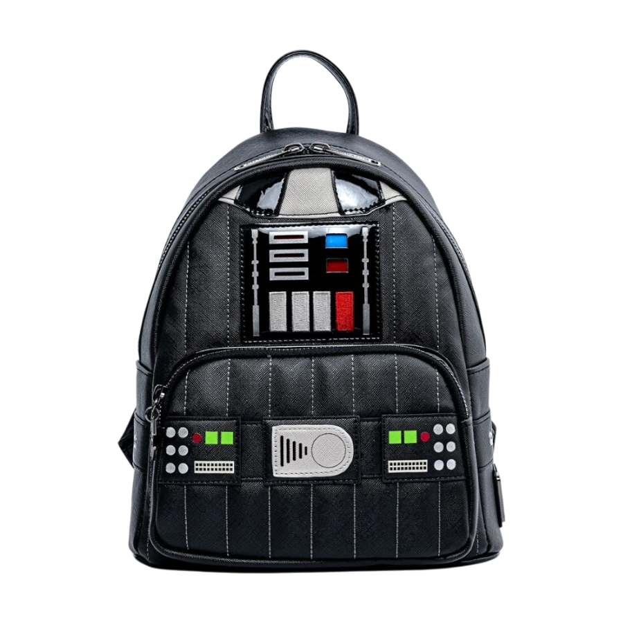 Backpack designed like Darth Vader from popular franchise Star Wars, on a white background. Star Wars - Darth Vader Costume LU Mini Backpack.