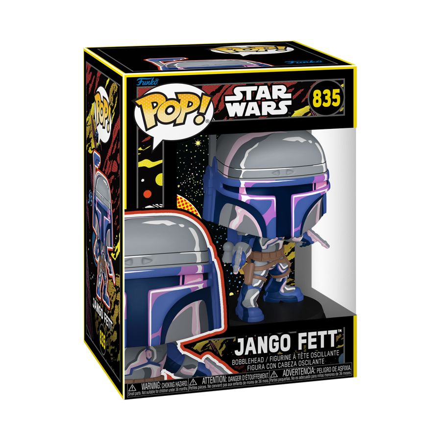 Star Wars Jango Fett with pink, purple and blue marble body armour. Star Wars - Jango Fett (May the Fourth Retro) Pop! Vinyl