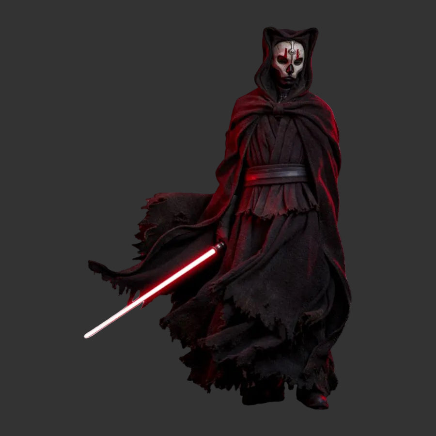 Darth Nihilus Action figure with black robes, red lightsabre, white mask and black boots.