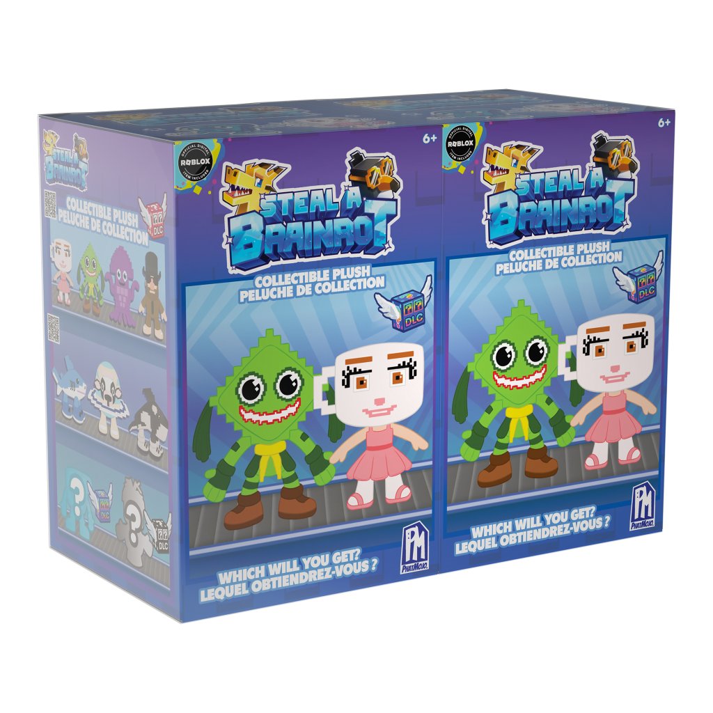 Steal A Brainrot Collectible Plush boxes on white background