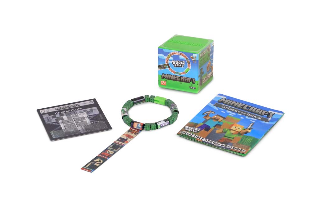 Stick Rolls box, Bracelet and manual with minecraft theme. 
