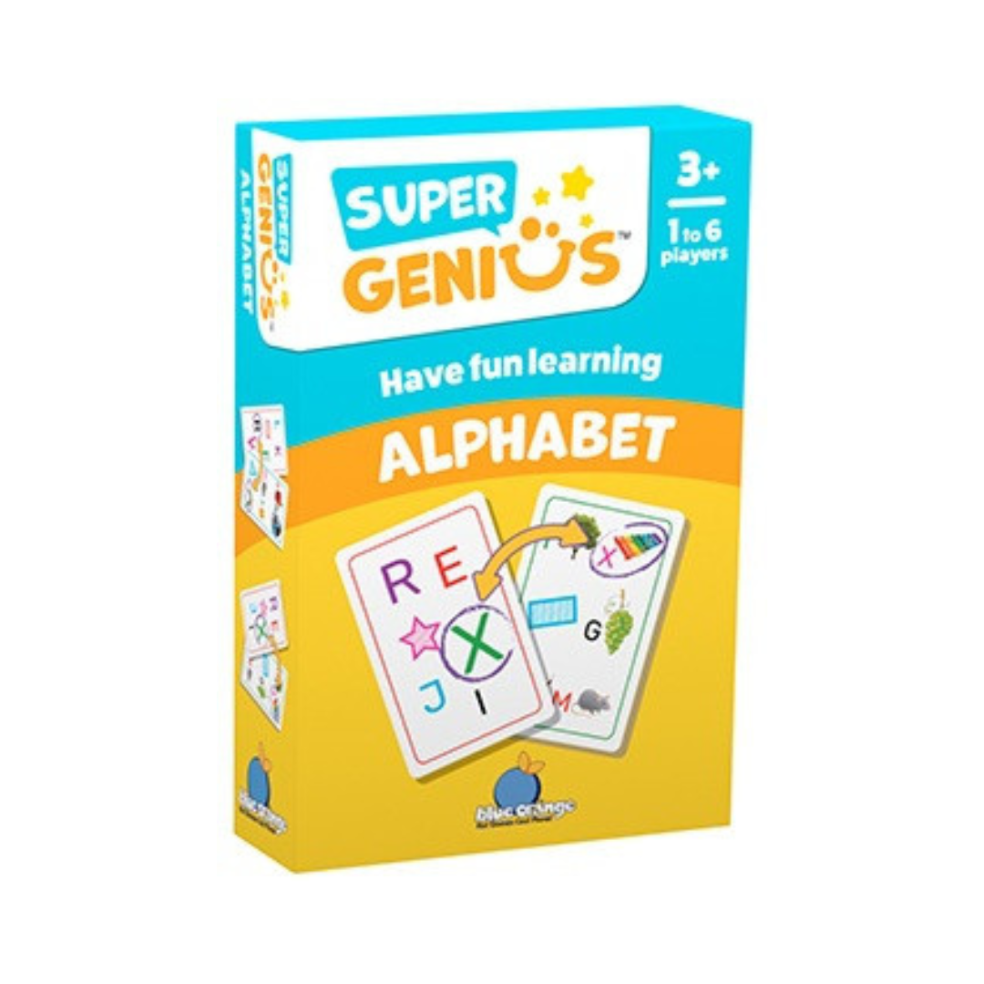 Super Genius alphabet learning game box on a white background