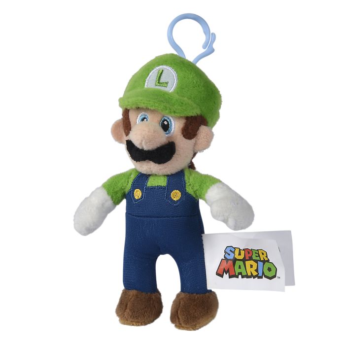 Official Luigi plush keychain, in blue suspenders.