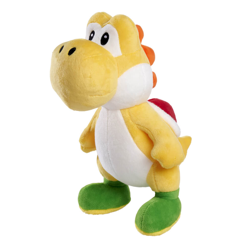 Image shows plush yellow Yoshi, stood up on his hind legs.