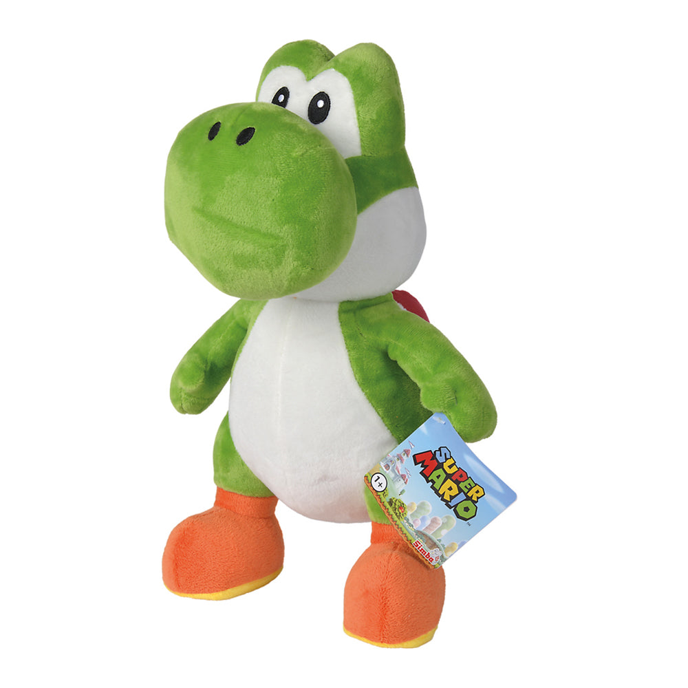 Image shows Yoshi Plush standing on it's hind legs. 