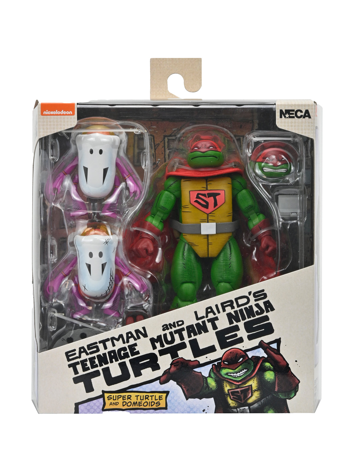 Packaged toy figure of a turtle from 'Eastman and Laird's Mutant Ninja Turtles' series.